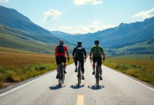 Cyclists riding on a long road for charity