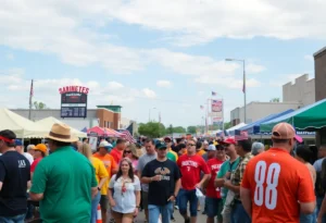 Enthusiastic football fans enjoying game day in Bryan, TX