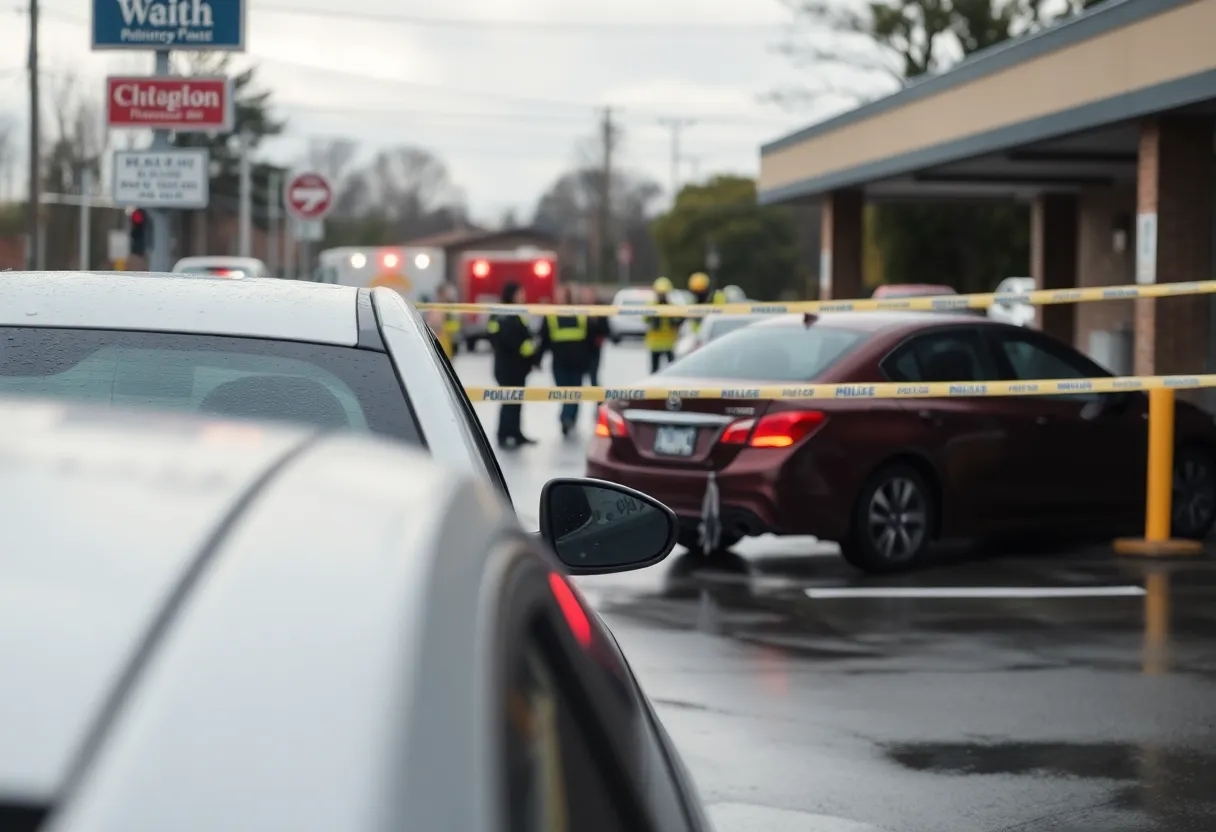 Car wash area with police tape and emergency vehicles