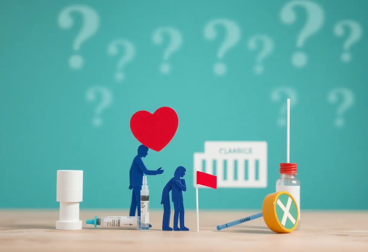 Abstract representation of public health changes with vaccine symbols.