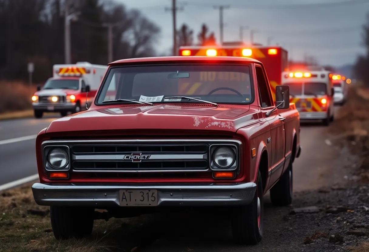 Scene of a tragic accident involving a Chevy pickup truck in College Station