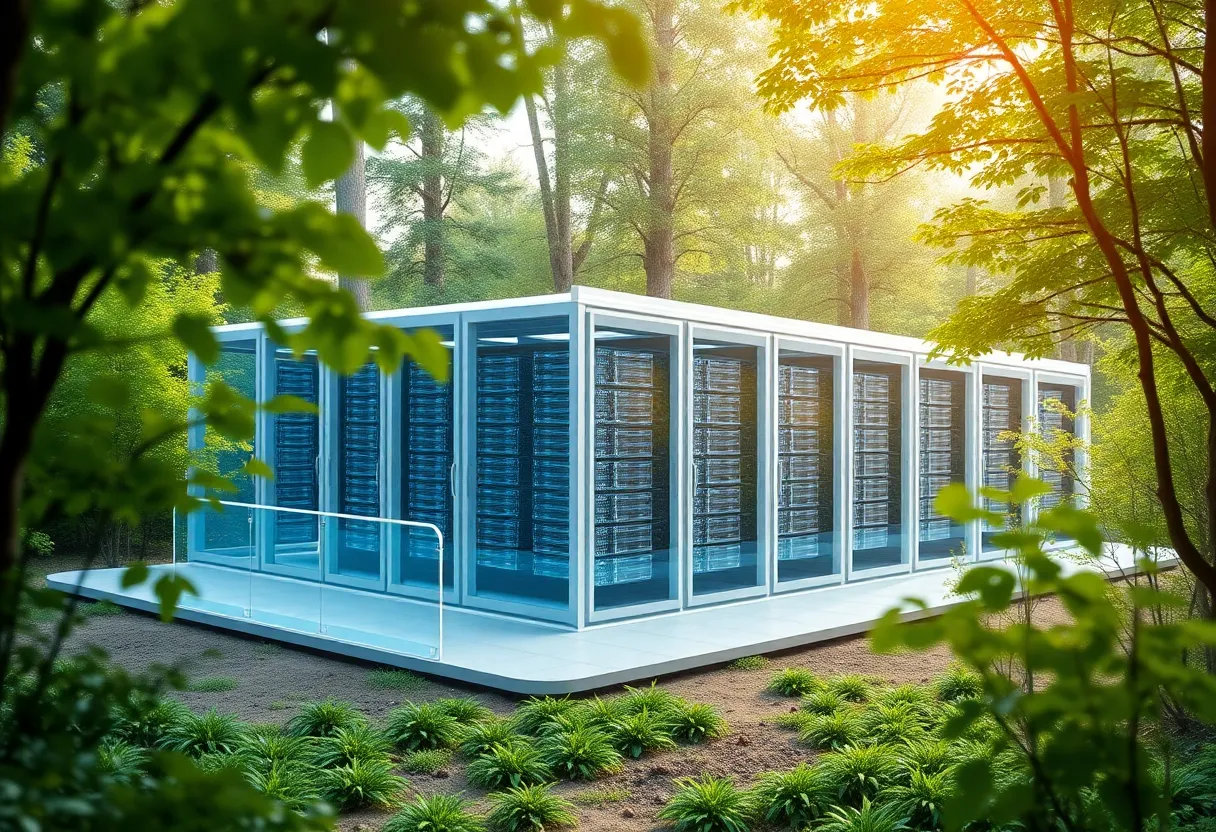 Visual representation of the proposed data center in College Station, showcasing technology and green space.