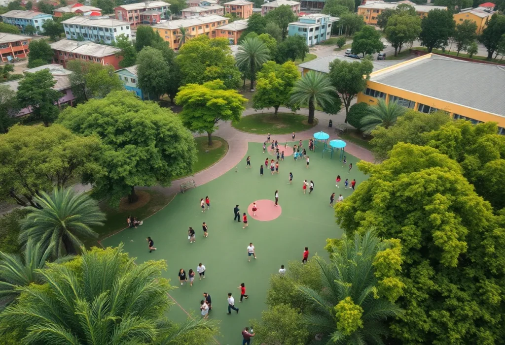 Playground at College Station Elementary with children playing.