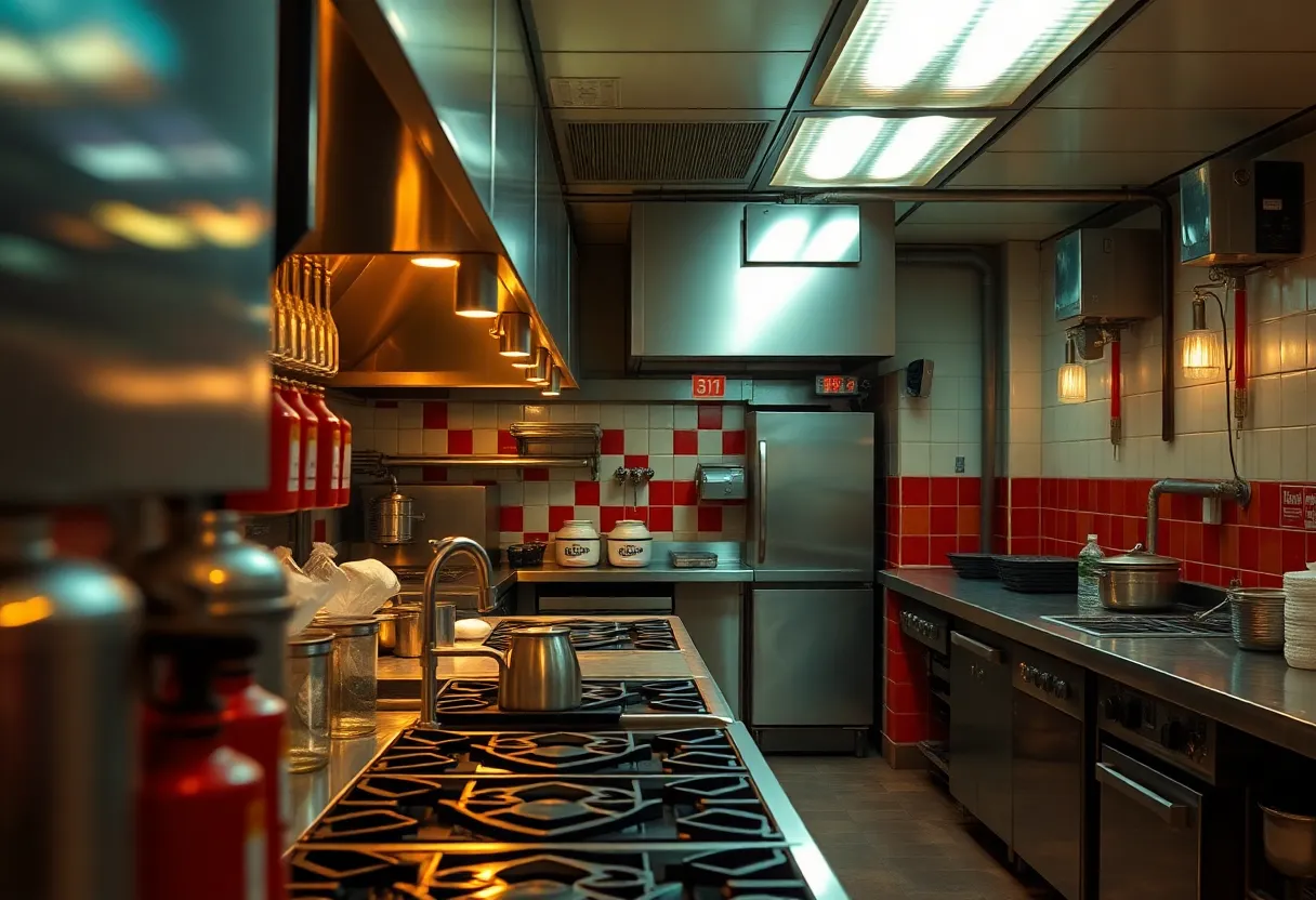Kitchen area of a nightclub with gas equipment