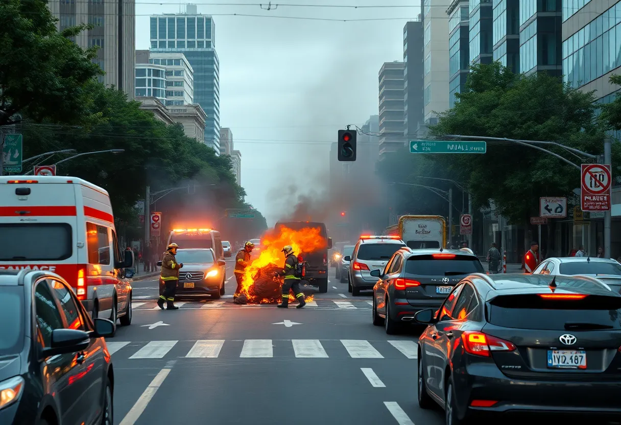 Emergency responders at a vehicle fire in College Station