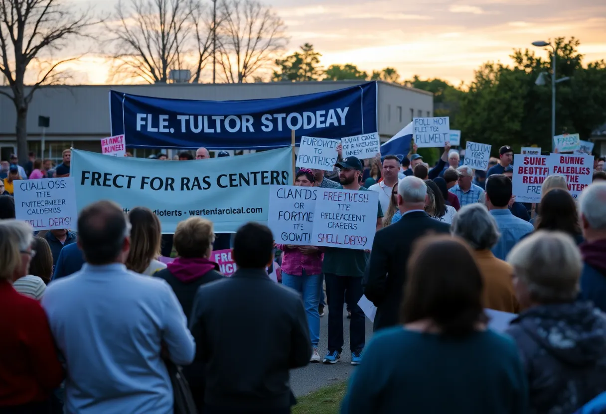 Residents express concerns at a town hall meeting about the proposed data center sale in College Station.