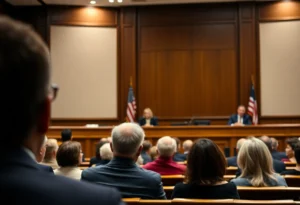 Courtroom scene depicting the seriousness of legal charges