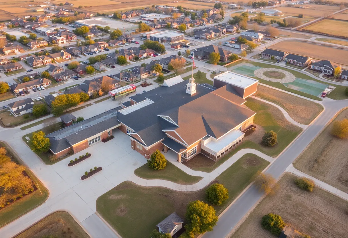 Aerial view of a College Station elementary school and its surroundings