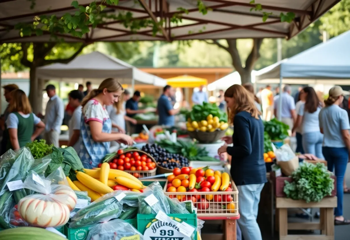 Farmers market in Bryan with fresh produce and local products