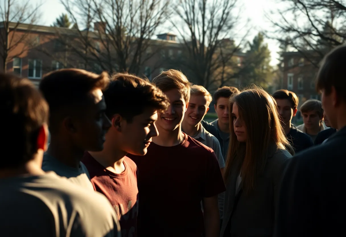 Students on a college campus during a hazing incident