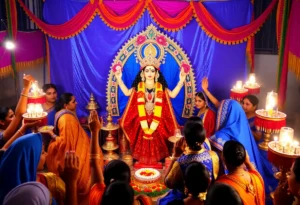 Devotees celebrating Navratri on Day 3 with Maa Chandraghanta
