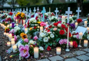 Memorial garden with flowers and candles