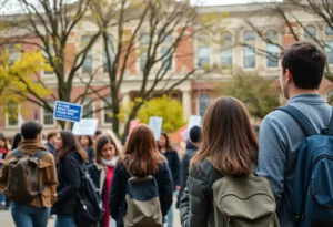 Students at Northwestern University discussing on campus