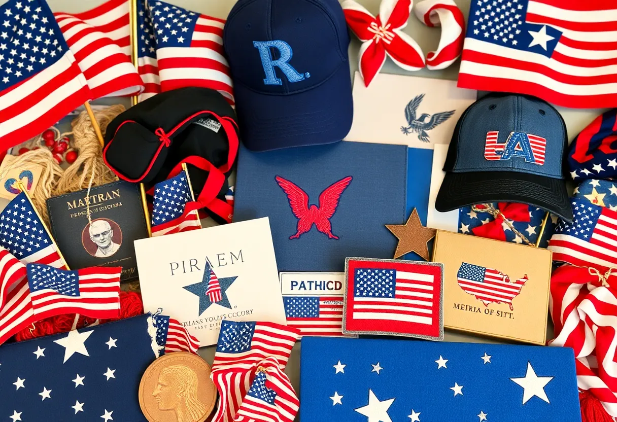 Collage of patriotic merchandise related to national tragedy