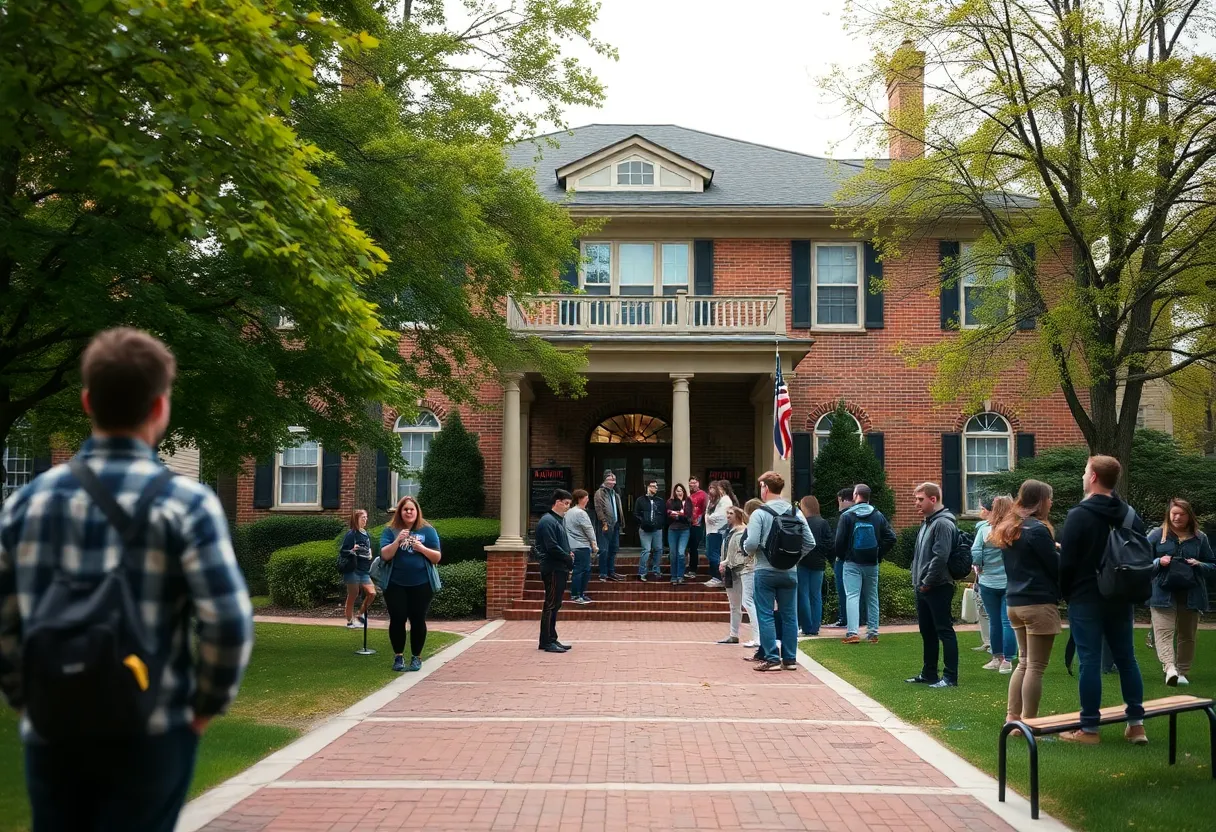Texas A&M University fraternity house with caution signs related to hazing