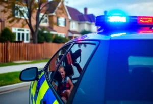 Police car response to a vehicle theft incident involving children.