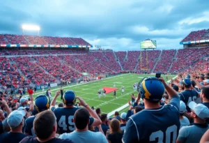 Texas A&M Aggies fans cheering in a crowded stadium during a football game
