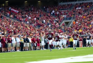 Texas A&M Aggies football players in action at Kyle Field