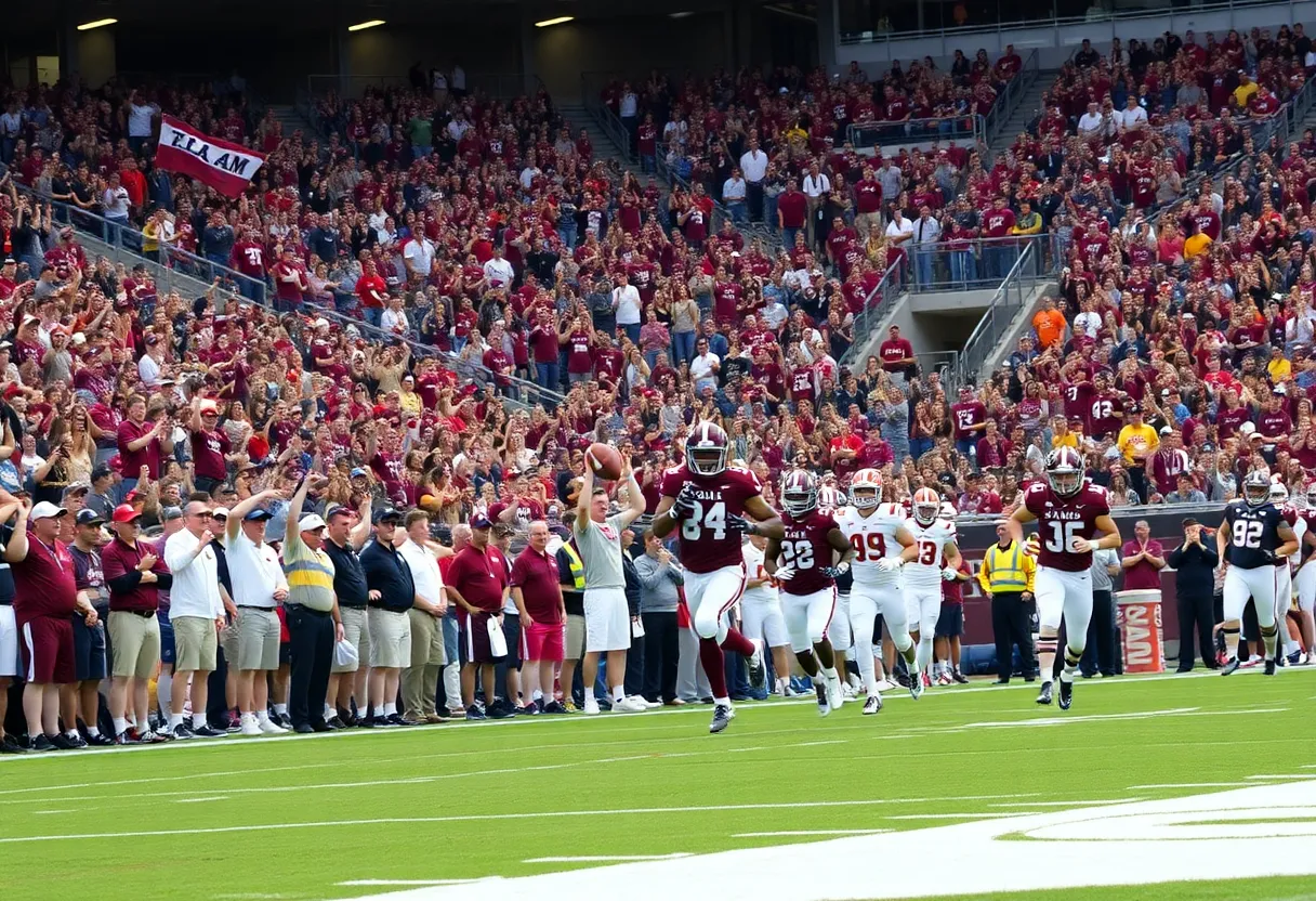 Texas A&M Aggies football players in action at Kyle Field