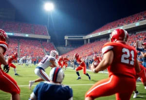 Texas A&M Aggies defensive players in action during the game against Auburn Tigers