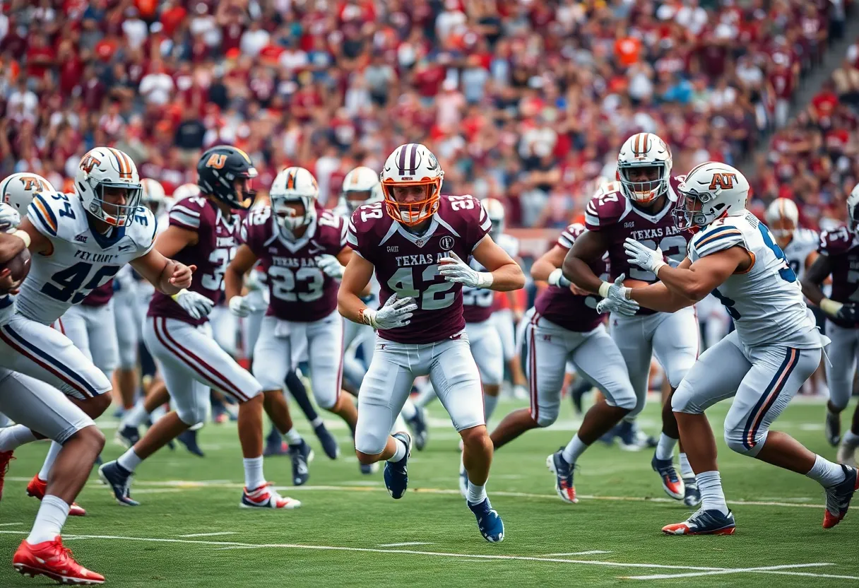 Texas A&M Aggies football players in action against Auburn Tigers