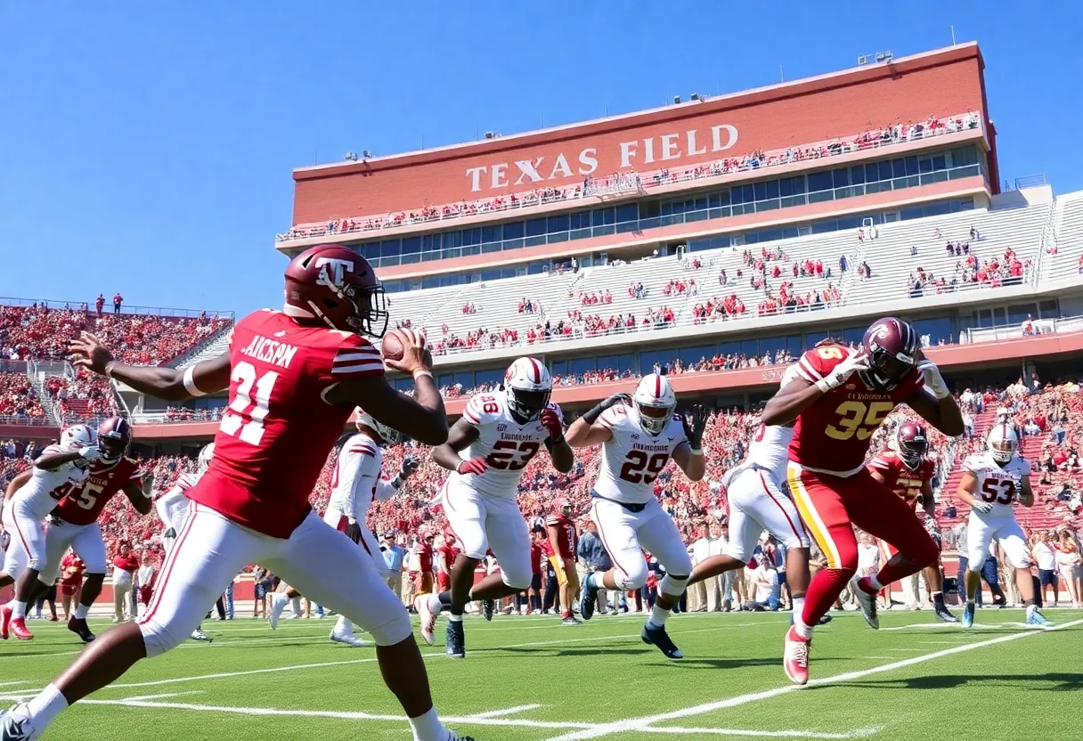 Texas A&M football team celebrating their victory against Auburn