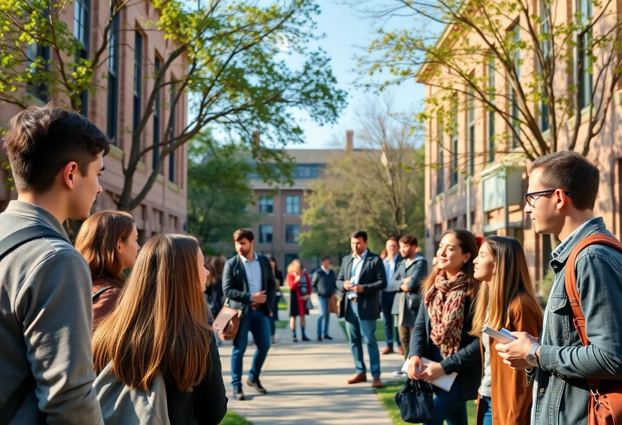 Texas A&M University campus with students and faculty interacting.