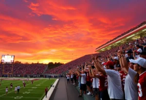 Fans at Texas A&M Kyle Field during an evening football game