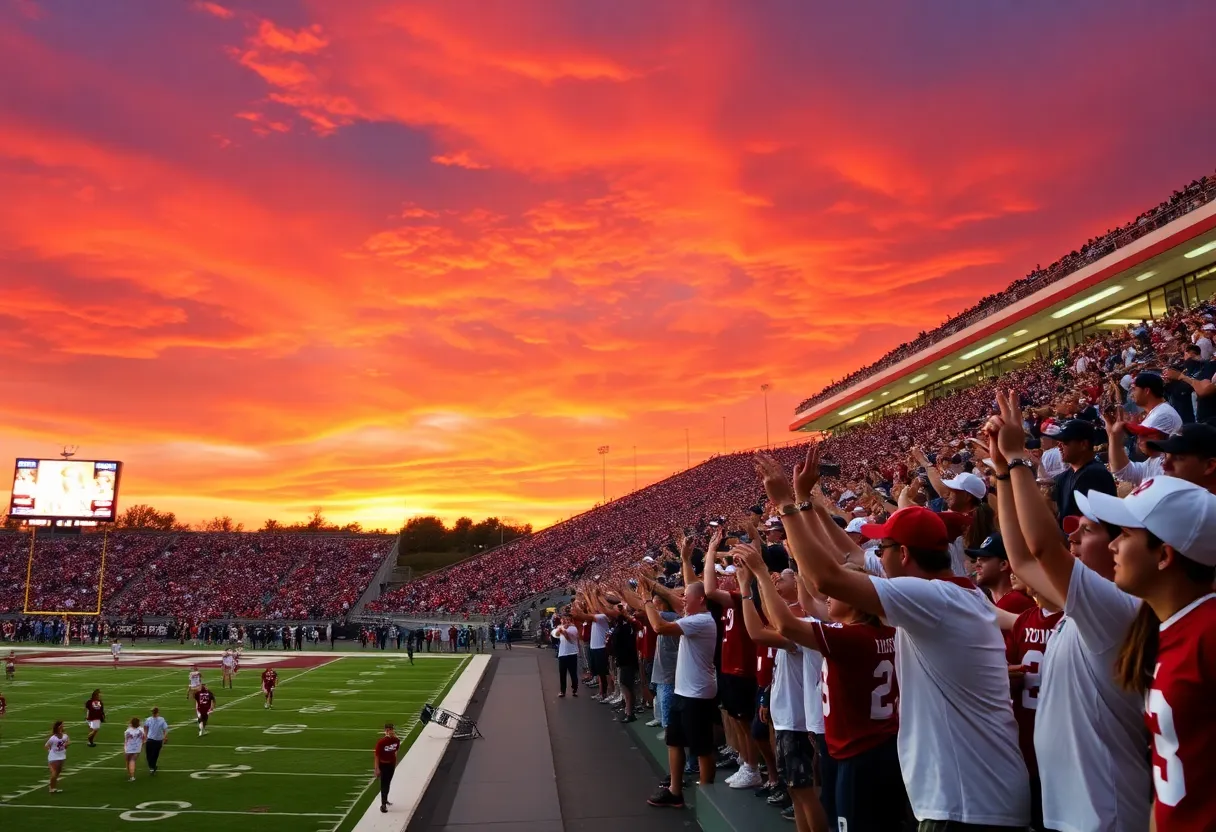 Fans at Texas A&M Kyle Field during an evening football game