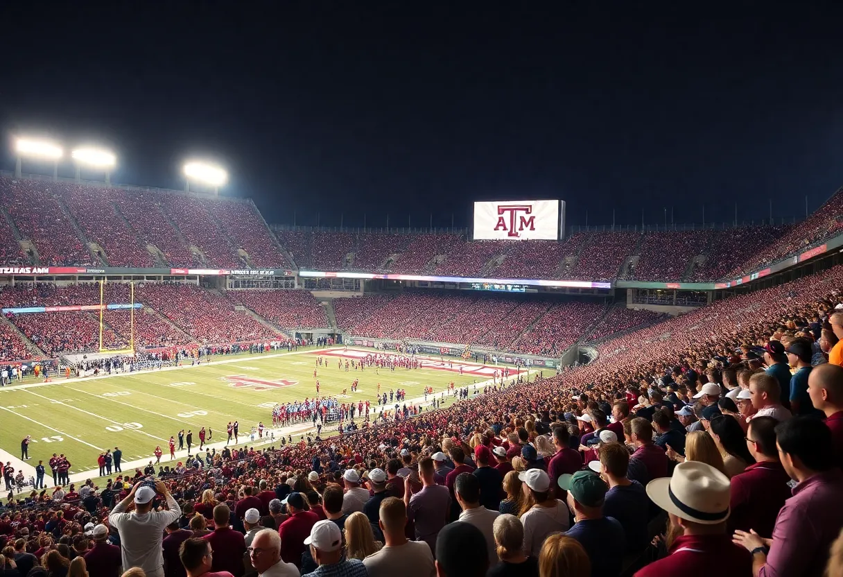 Texas A&M football game with fans in a stadium