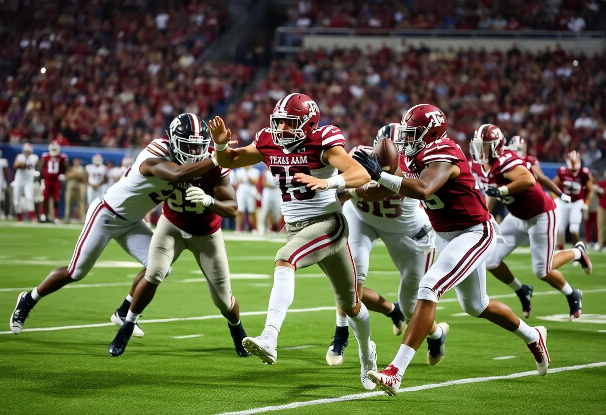 Texas A&M Football team celebrating a victory against Auburn