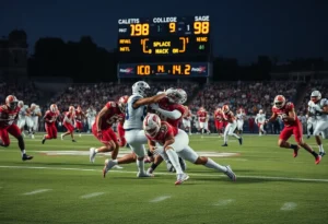 Players from Texas A&M and Auburn competing in a football game