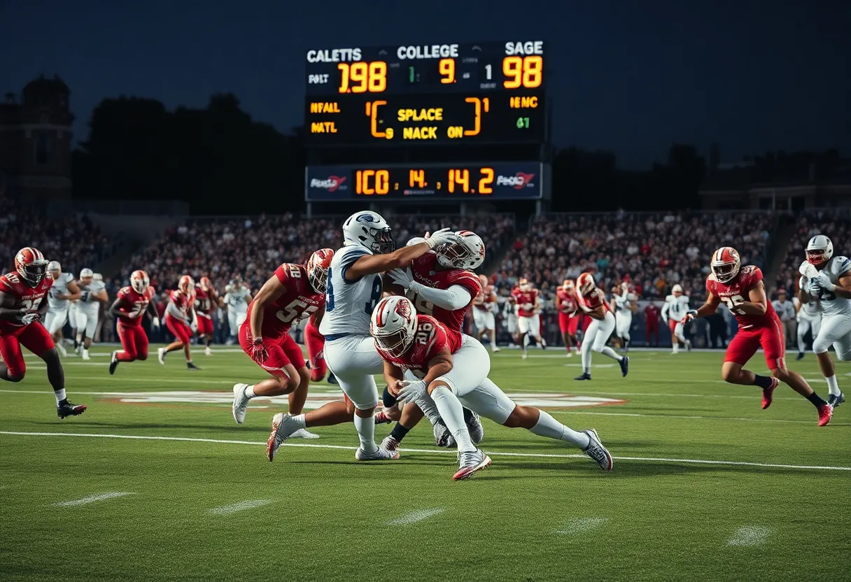 Players from Texas A&M and Auburn competing in a football game