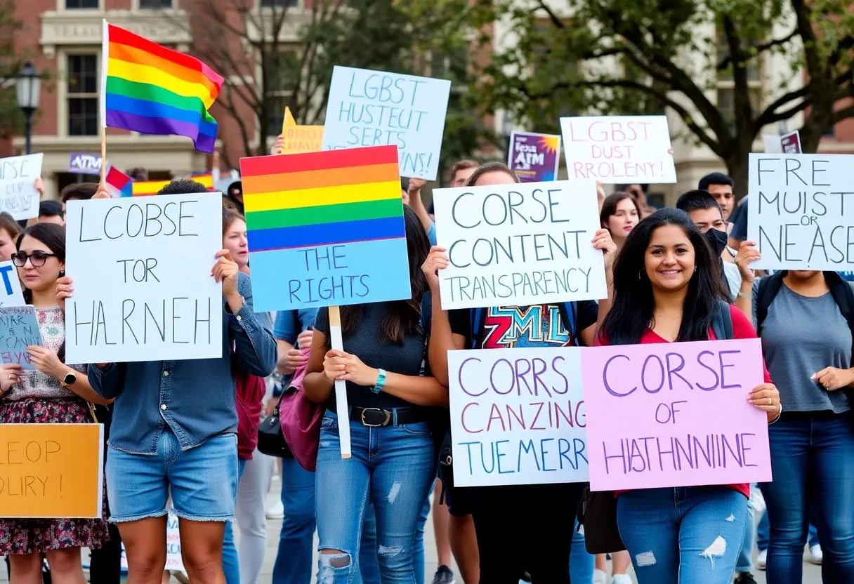 Students protesting for LGBTQ rights at Texas A&M University