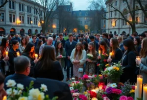 Students and faculty mourning at university vigil
