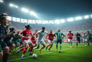 Texas A&M and Notre Dame football players competing during a game