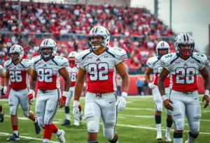 Texas A&M football players in throwback uniforms featuring the adidas Trefoil logo.