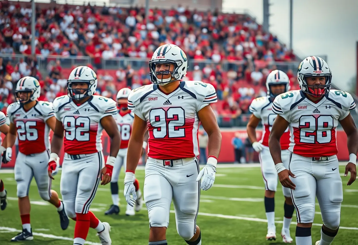 Texas A&M football players in throwback uniforms featuring the adidas Trefoil logo.