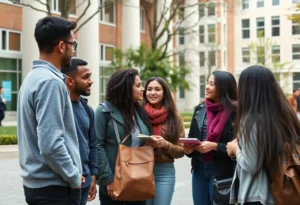 Students discussing academic issues at Texas A&M University's campus
