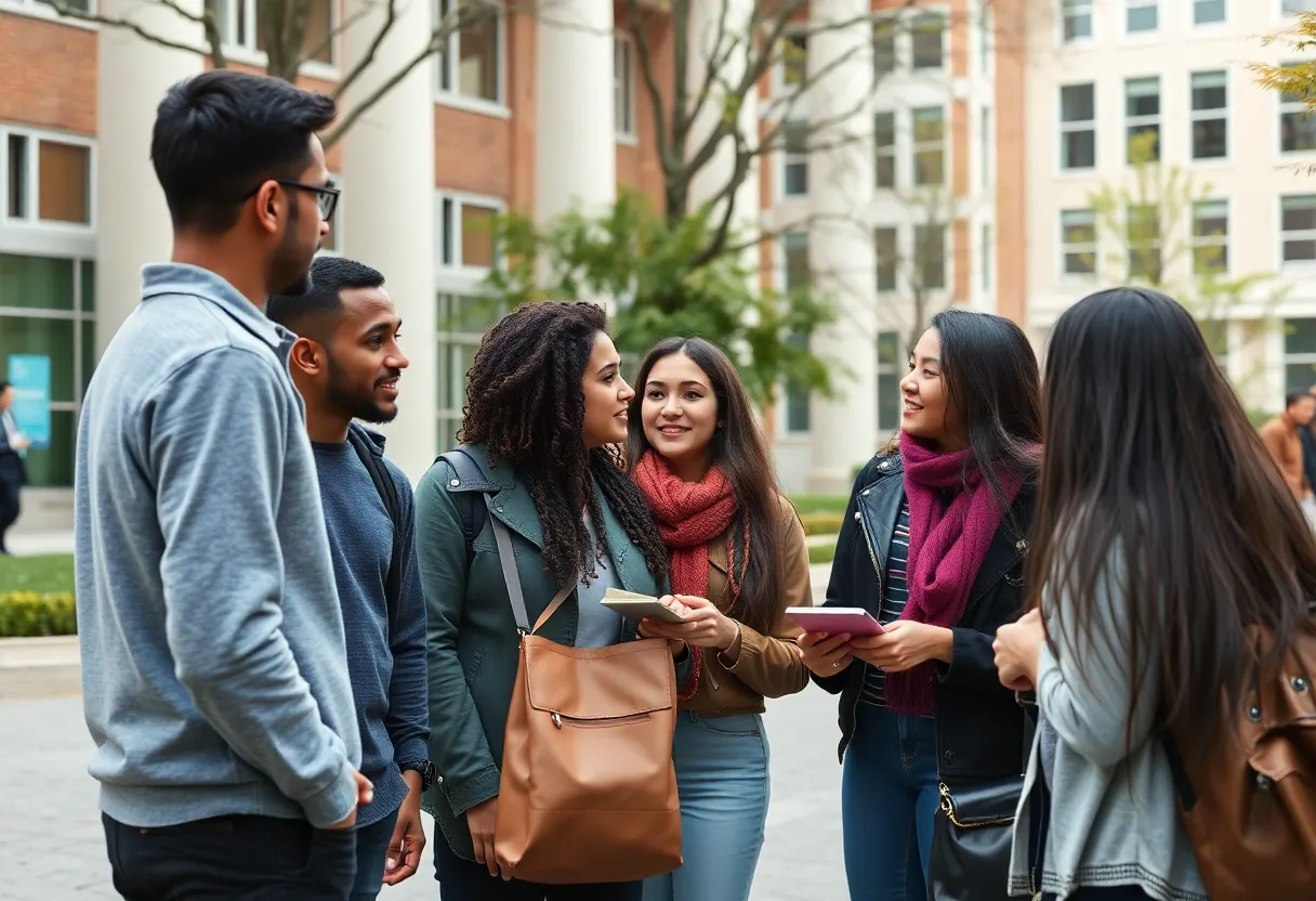 Students discussing academic issues at Texas A&M University's campus