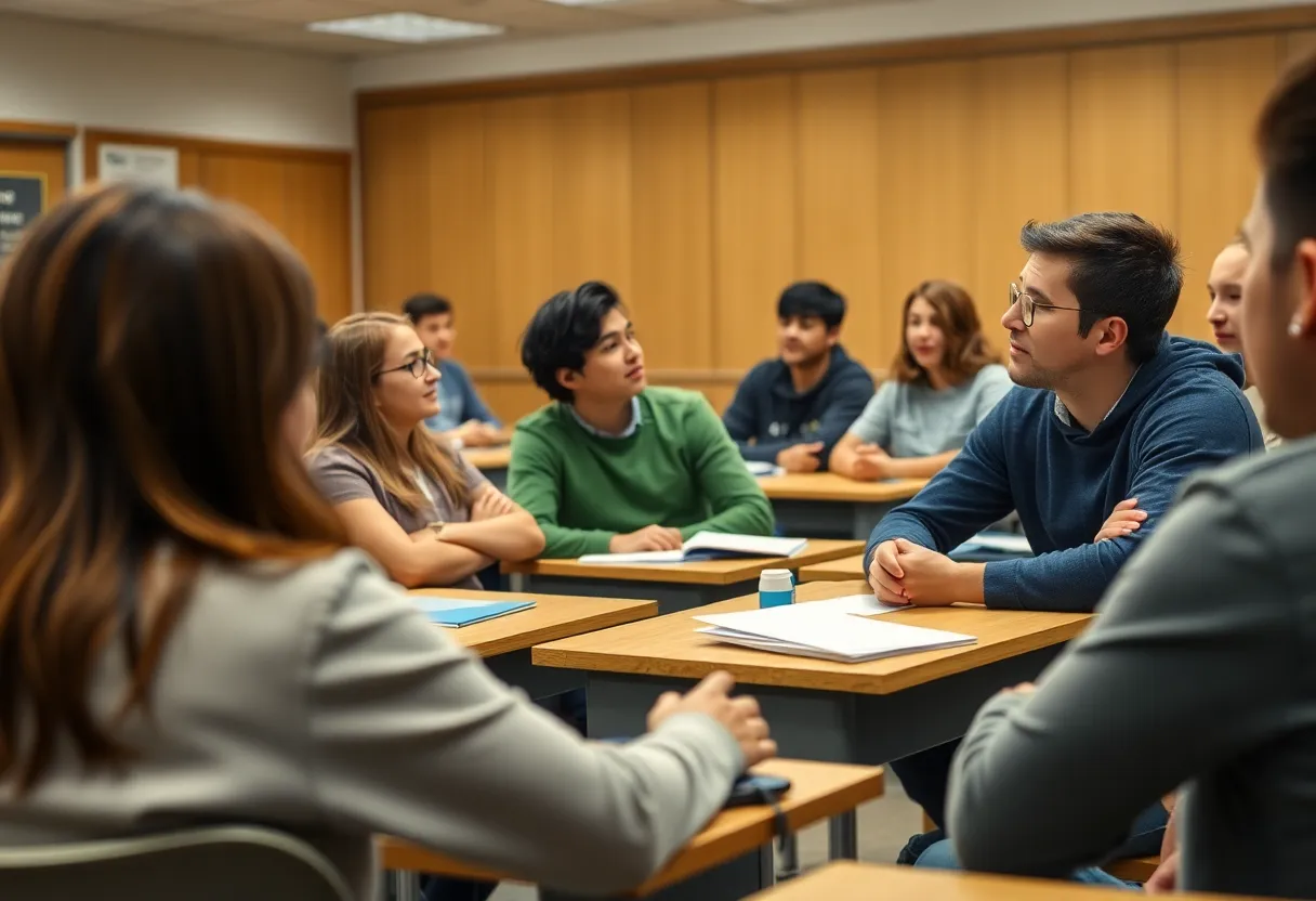 Students discussing gender identity in a classroom setting