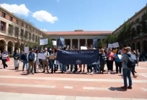 Students protesting at Texas A&M University for academic freedom