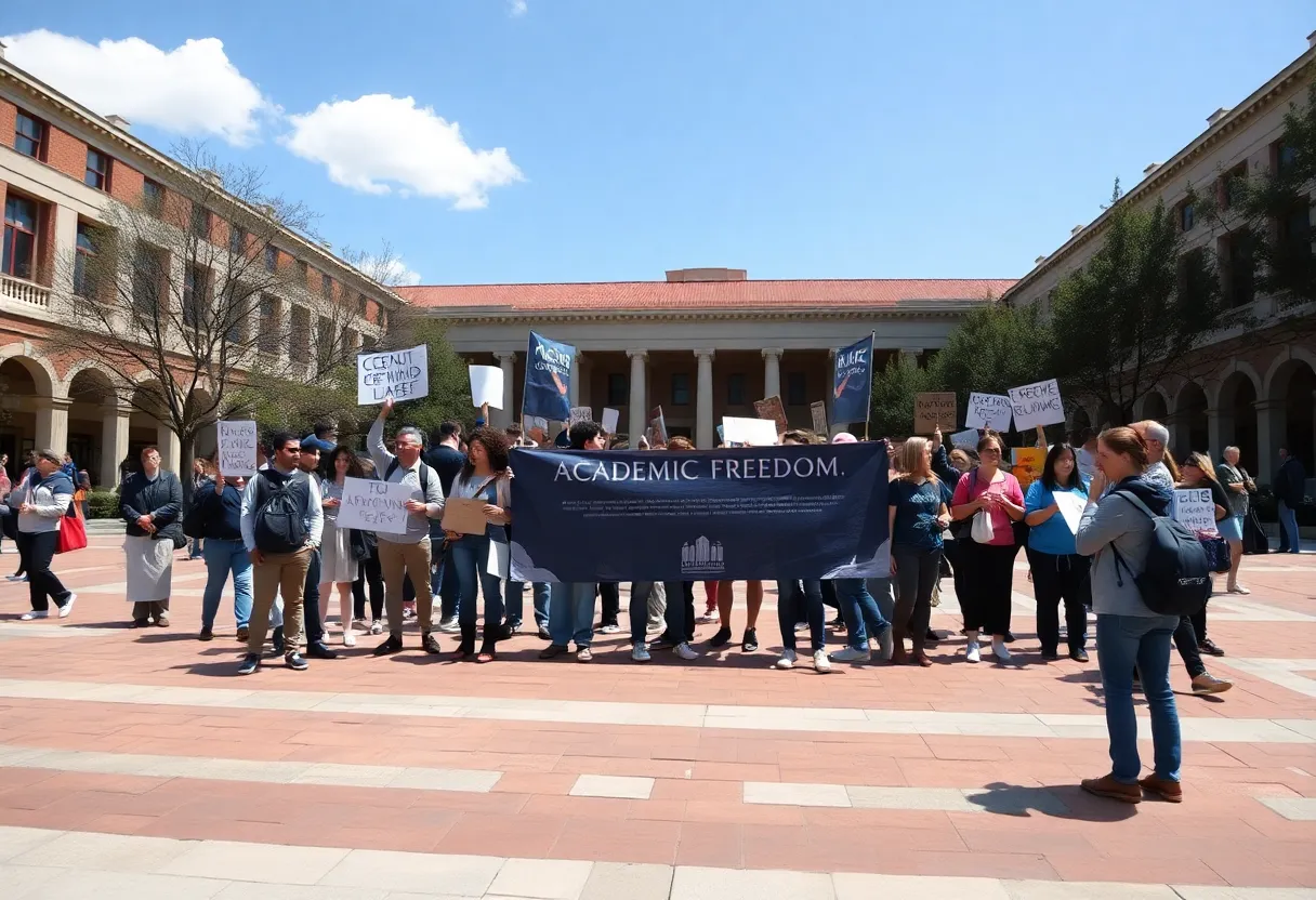 Students protesting at Texas A&M University for academic freedom