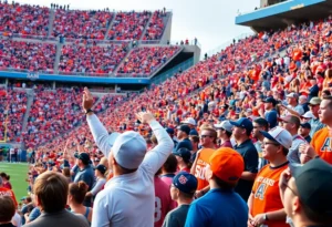 Action shot of Texas A&M vs Auburn football game at Kyle Field