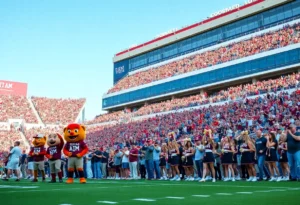 Fans gathered in the stadium supporting Texas A&M and Utah State.