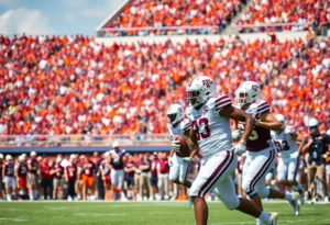 Texas A&M Aggies players celebrating a play during the game against Auburn.