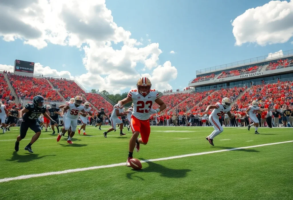 College football players in action during a game