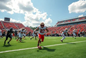 College football players in action during a game