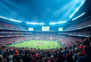 Stadium filled with fans during a Utah State football game
