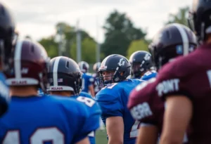 Players from UTSA and Texas A&M competing on the football field